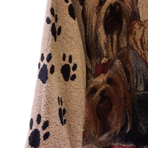 Vtg SUGAR STREET WEAVER Yorkshire Terrier Tapestry Jacket Cardigan Dogs Cottage - Picture 6 of 16